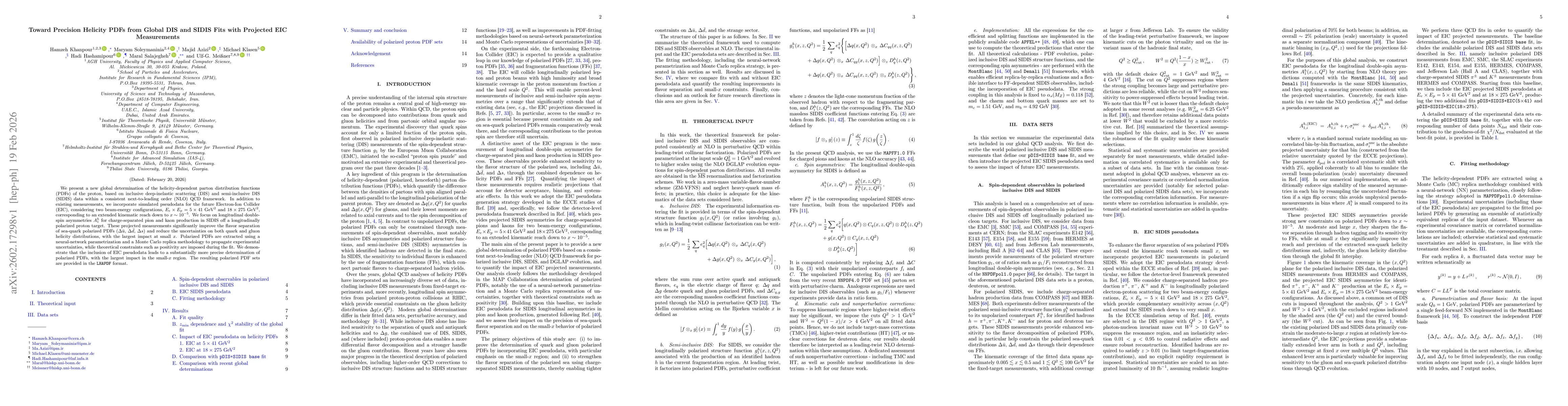 Thumbnail for Toward Precision Helicity PDFs from Global DIS and SIDIS Fits with Projected EIC Measurements