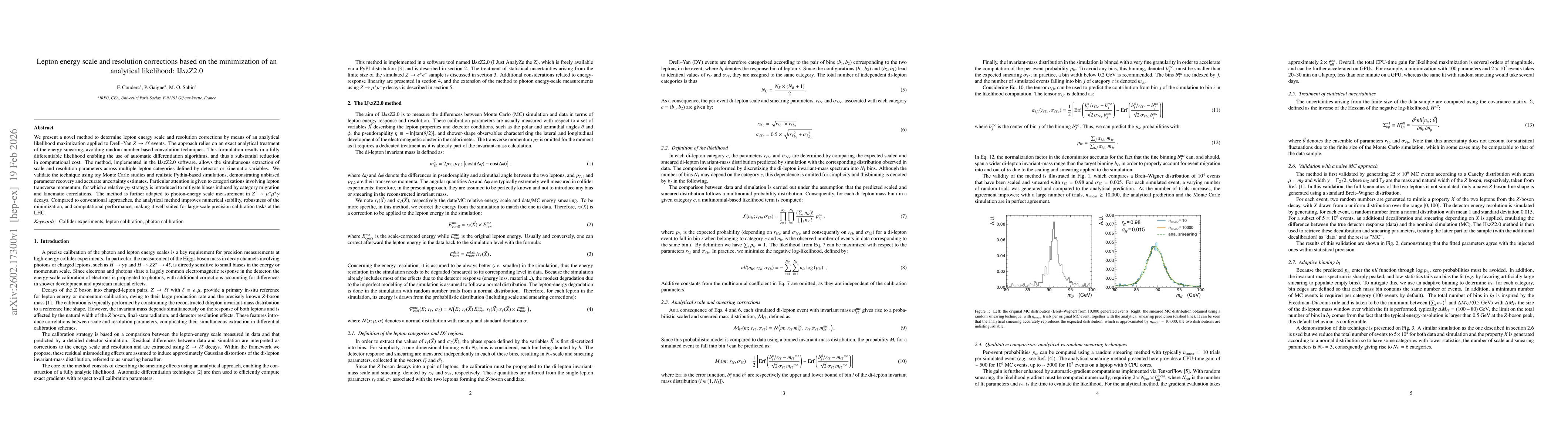 Thumbnail for Lepton energy scale and resolution corrections based on the minimization of an analytical likelihood: IJazZ2.0