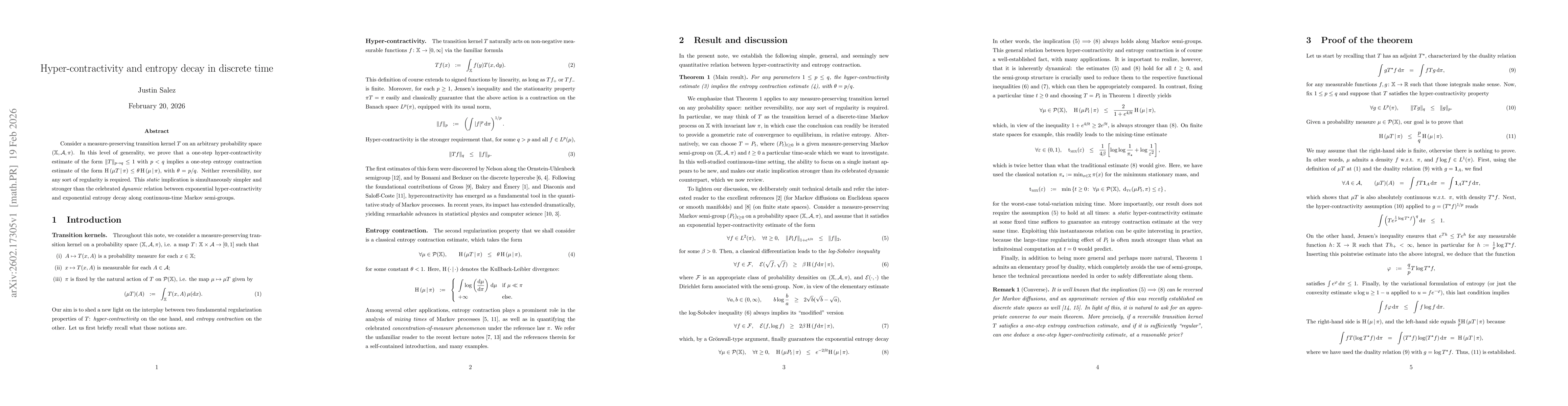 Thumbnail for Hyper-contractivity and entropy decay in discrete time