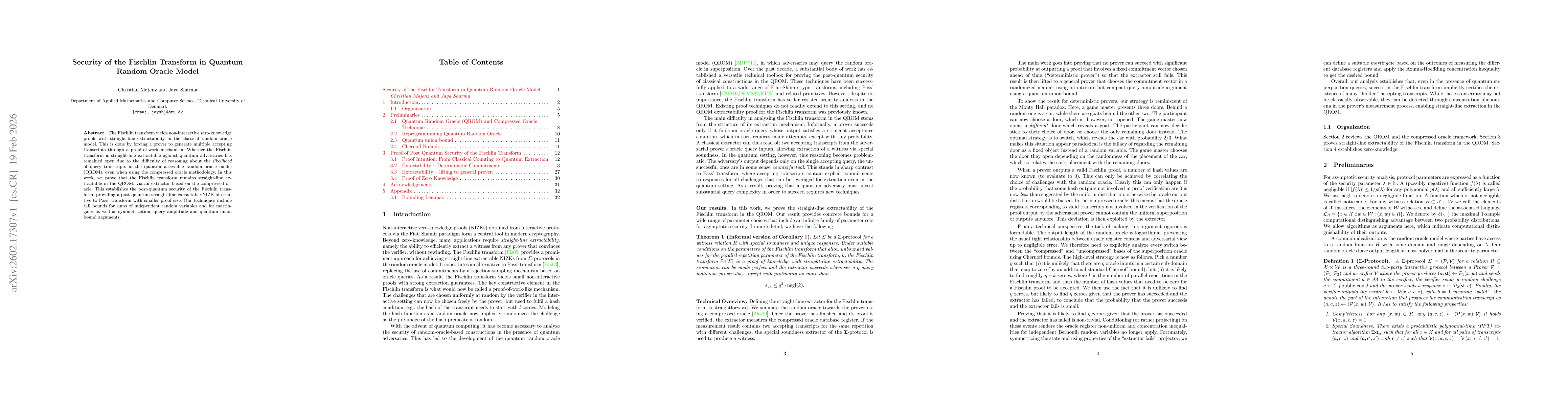 Thumbnail for Security of the Fischlin Transform in Quantum Random Oracle Model
