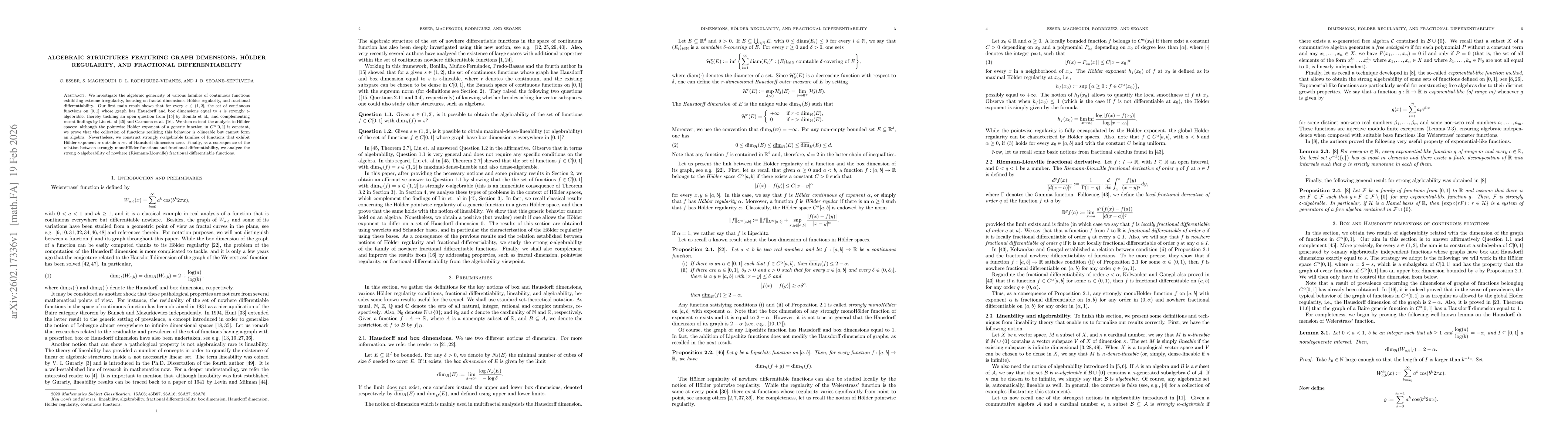 Thumbnail for Algebraic structures featuring graph dimensions, Hölder regularity, and fractional differentiability