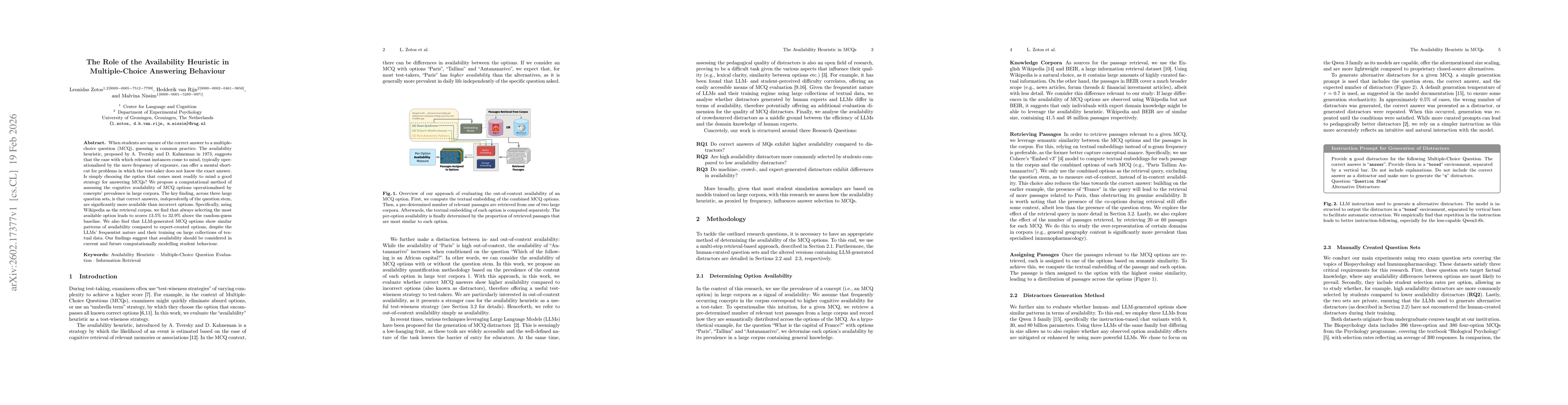Thumbnail for The Role of the Availability Heuristic in Multiple-Choice Answering Behaviour