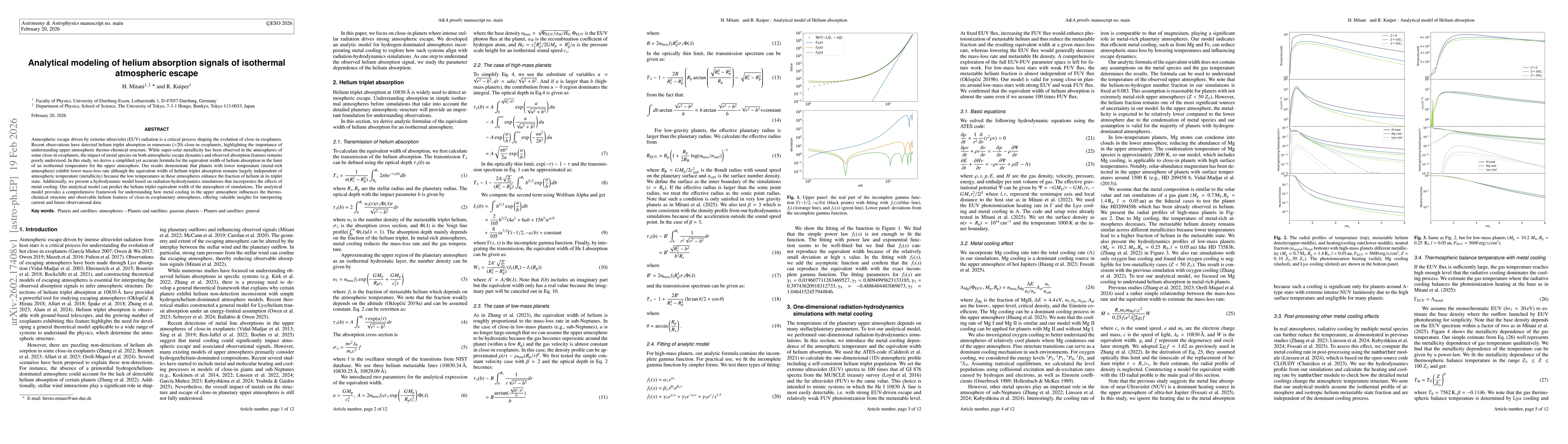 Thumbnail for Analytical modeling of helium absorption signals of isothermal atmospheric escape