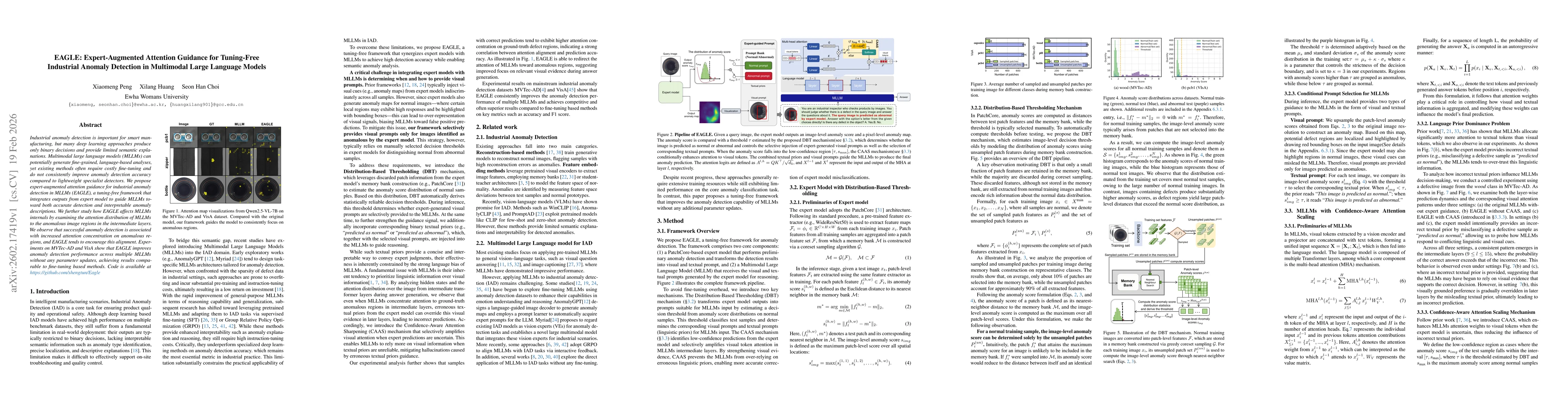 Thumbnail for EAGLE: Expert-Augmented Attention Guidance for Tuning-Free Industrial Anomaly Detection in Multimodal Large Language Models