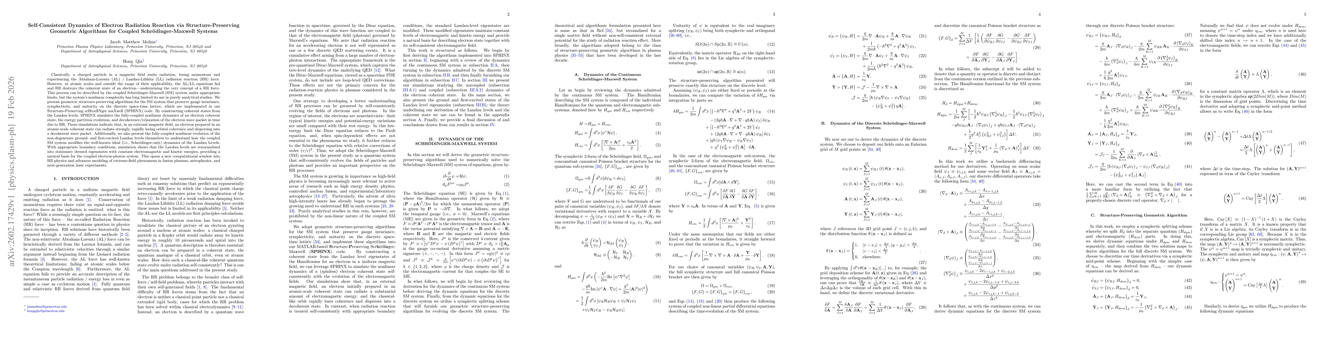 Thumbnail for Self-Consistent Dynamics of Electron Radiation Reaction via Structure-Preserving Geometric Algorithms for Coupled Schrödinger-Maxwell Systems