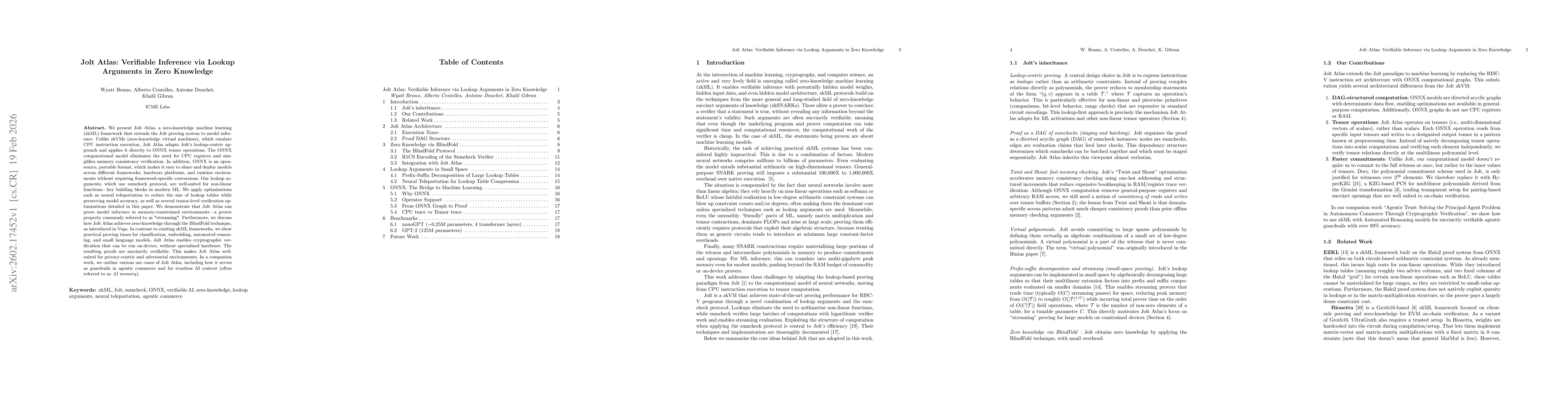 Thumbnail for Jolt Atlas: Verifiable Inference via Lookup Arguments in Zero Knowledge