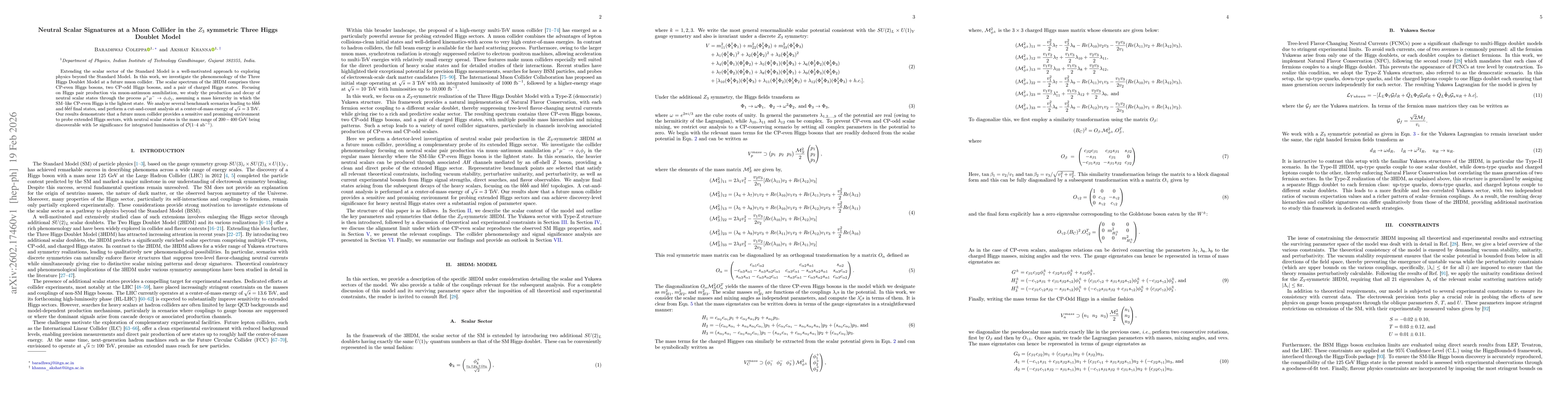 Thumbnail for Neutral Scalar Signatures at a Muon Collider in the $Z_3$ symmetric Three Higgs Doublet Model