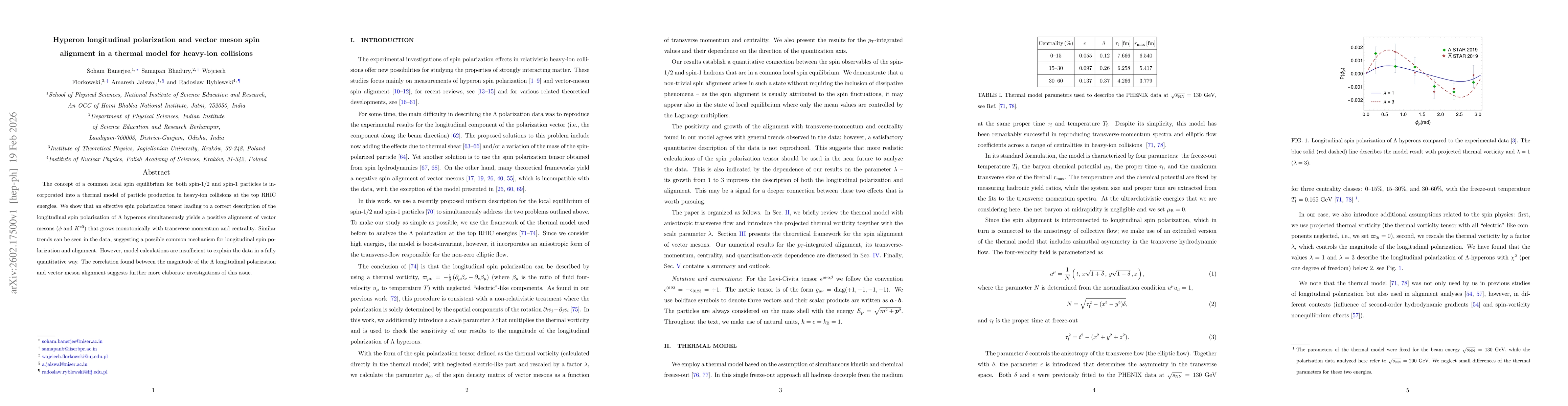 Thumbnail for Hyperon longitudinal polarization and vector meson spin alignment in a thermal model for heavy-ion collisions