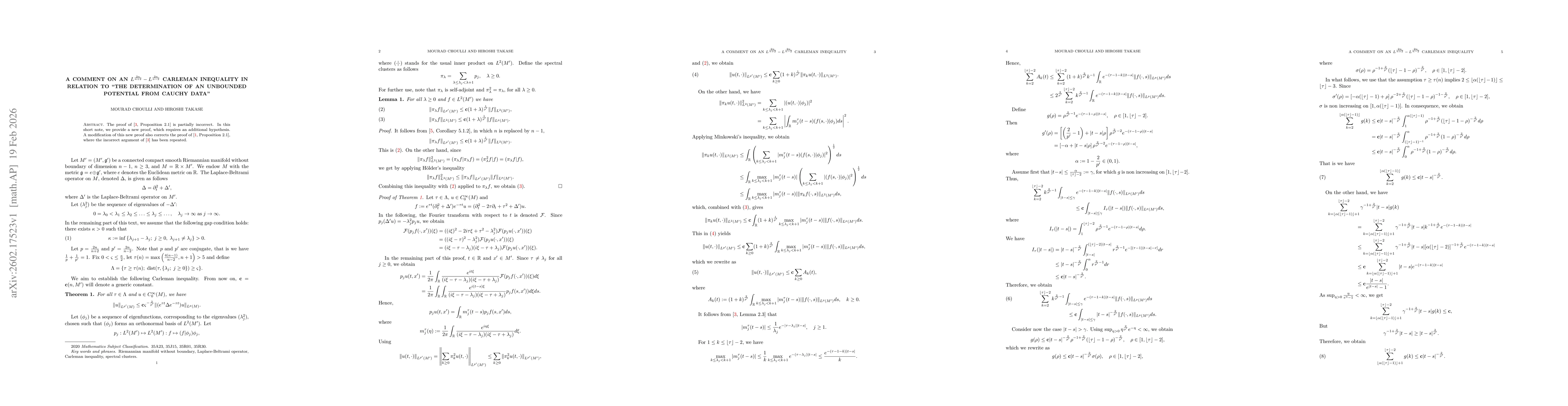 Thumbnail for A comment on an $L^\frac{2n}{n+2}-L^\frac{2n}{n-2}$ Carleman inequality in relation to "the determination of an unbounded potential from Cauchy data"
