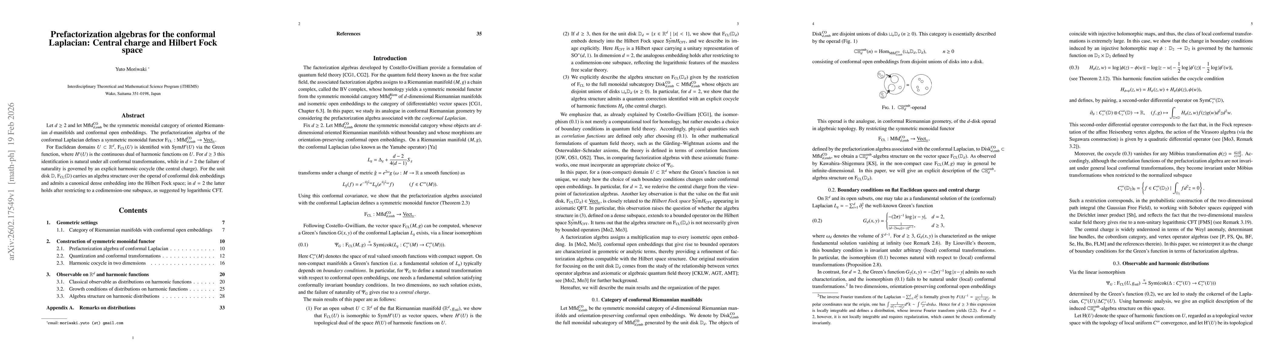 Thumbnail for Prefactorization algebras for the conformal Laplacian: Central charge and Hilbert Fock space