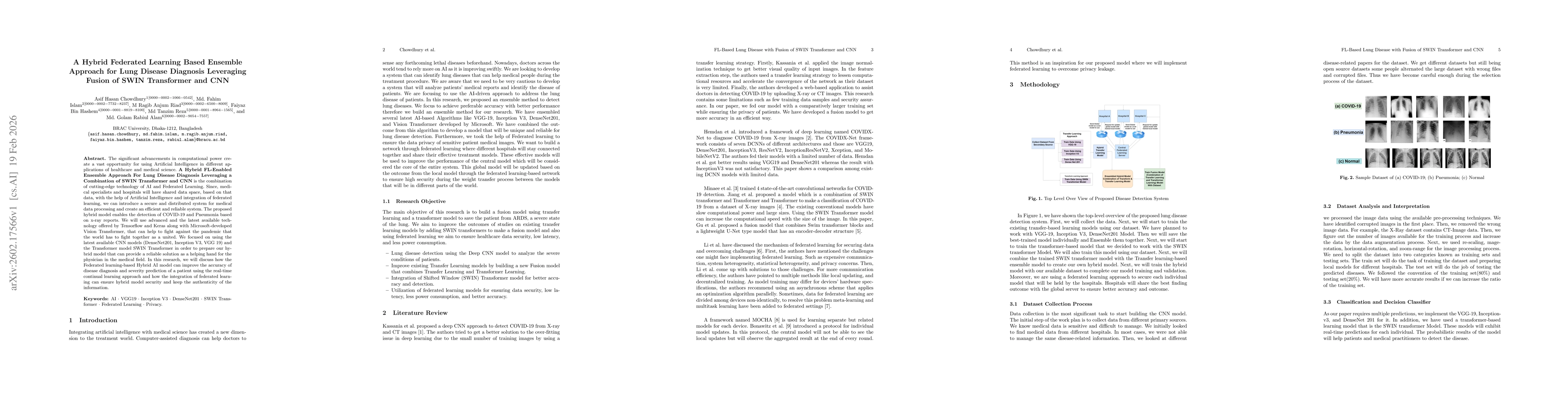 Thumbnail for A Hybrid Federated Learning Based Ensemble Approach for Lung Disease Diagnosis Leveraging Fusion of SWIN Transformer and CNN