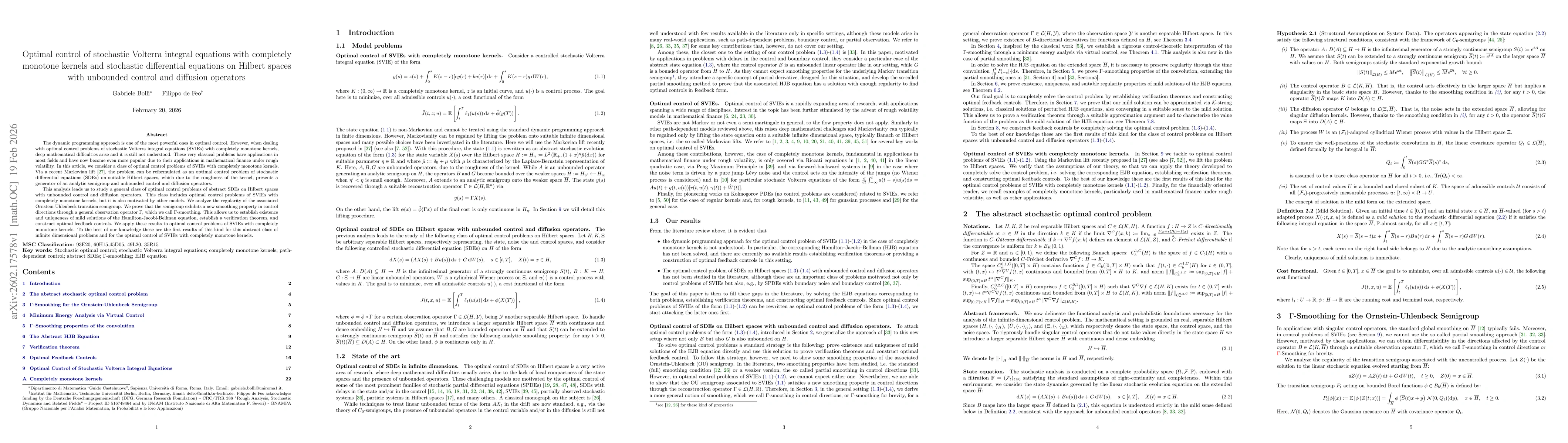 Thumbnail for Optimal control of stochastic Volterra integral equations with completely monotone kernels and stochastic differential equations on Hilbert spaces with unbounded control and diffusion operators