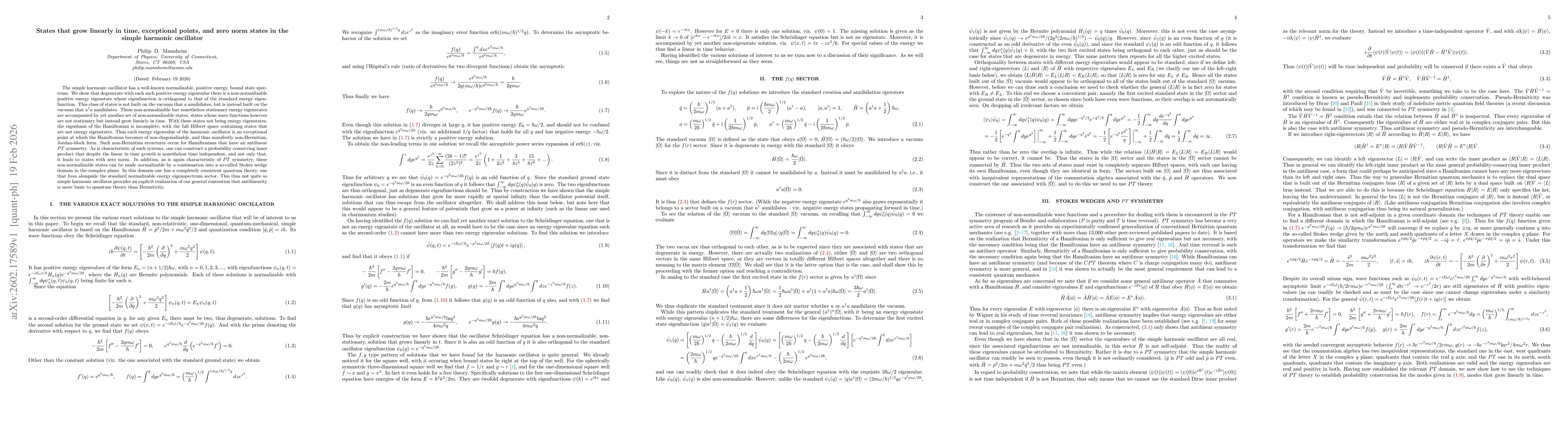 Thumbnail for States that grow linearly in time, exceptional points, and zero norm states in the simple harmonic oscillator