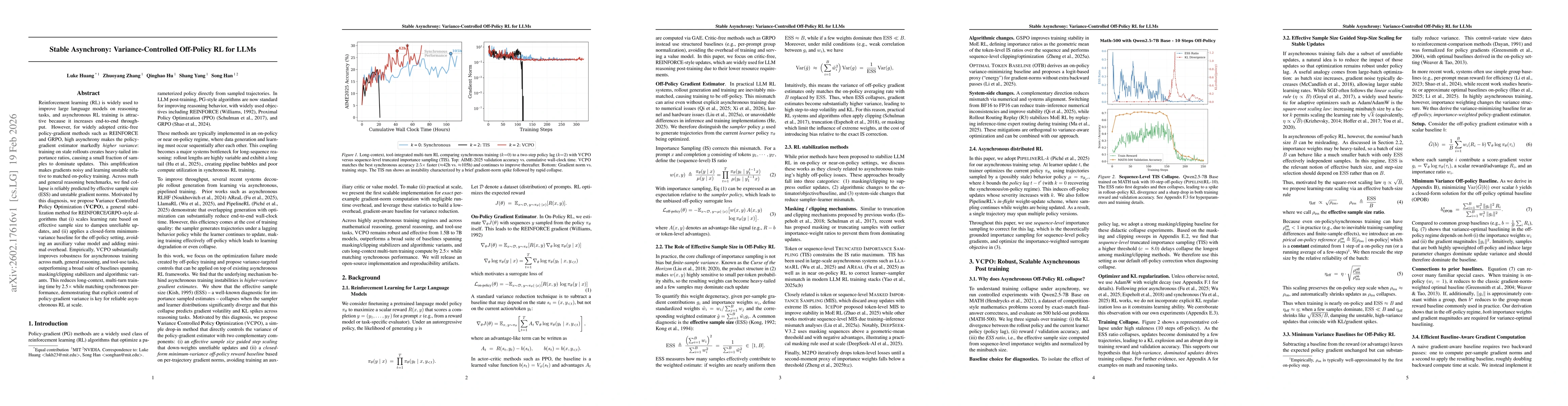 Thumbnail for Stable Asynchrony: Variance-Controlled Off-Policy RL for LLMs
