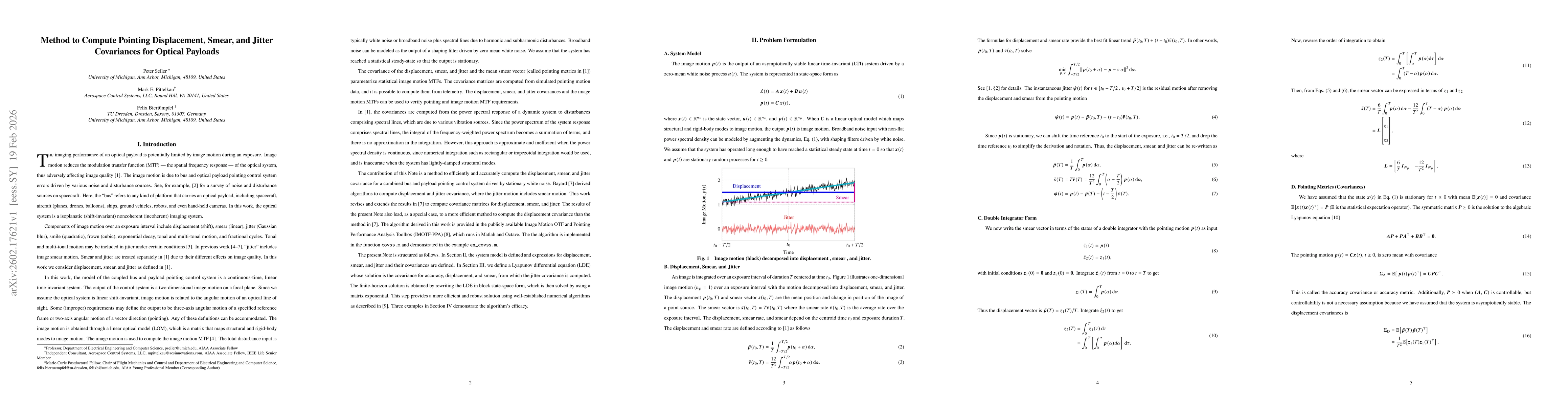 Thumbnail for Method to Compute Pointing Displacement, Smear, and Jitter Covariances for Optical Payloads