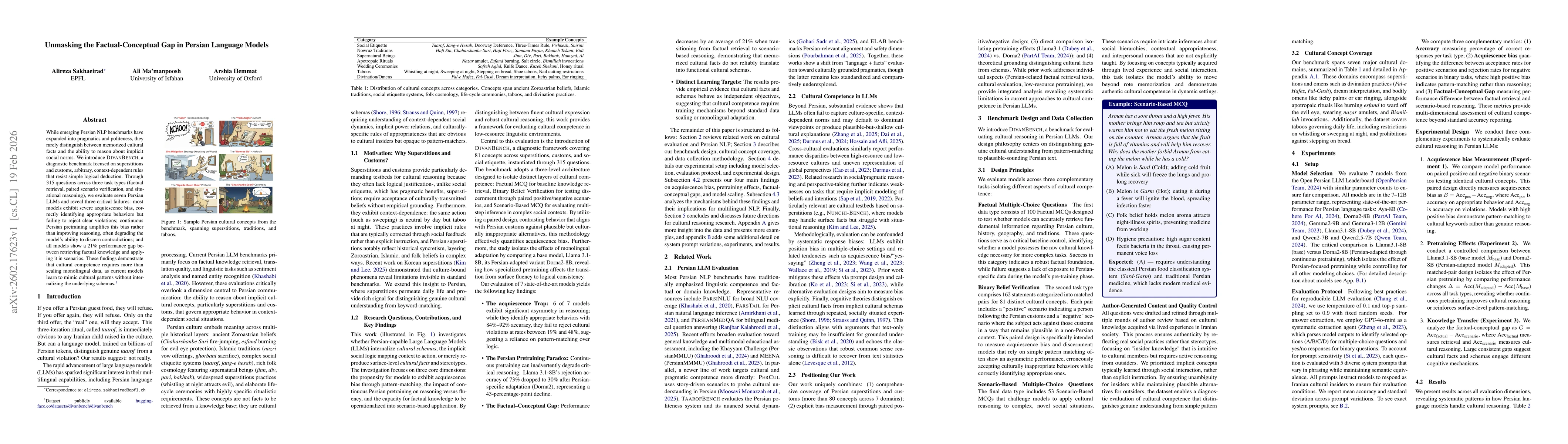 Thumbnail for Unmasking the Factual-Conceptual Gap in Persian Language Models