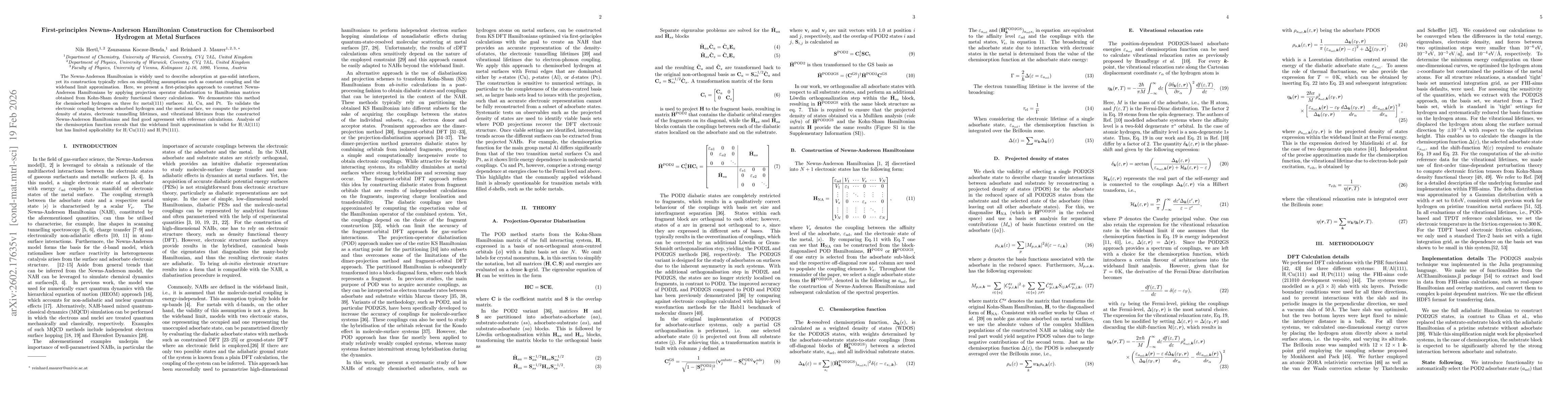 Thumbnail for First-principles Newns-Anderson Hamiltonian Construction for Chemisorbed Hydrogen at Metal Surfaces