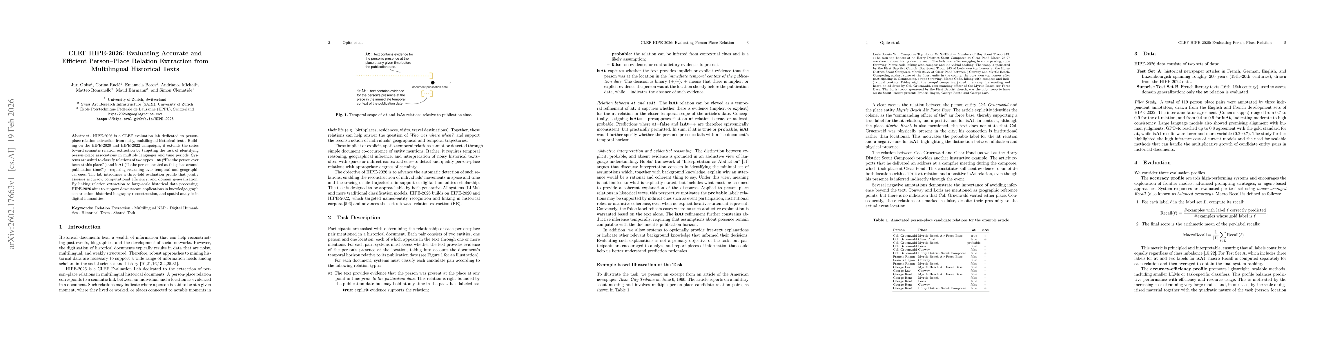 Thumbnail for CLEF HIPE-2026: Evaluating Accurate and Efficient Person-Place Relation Extraction from Multilingual Historical Texts