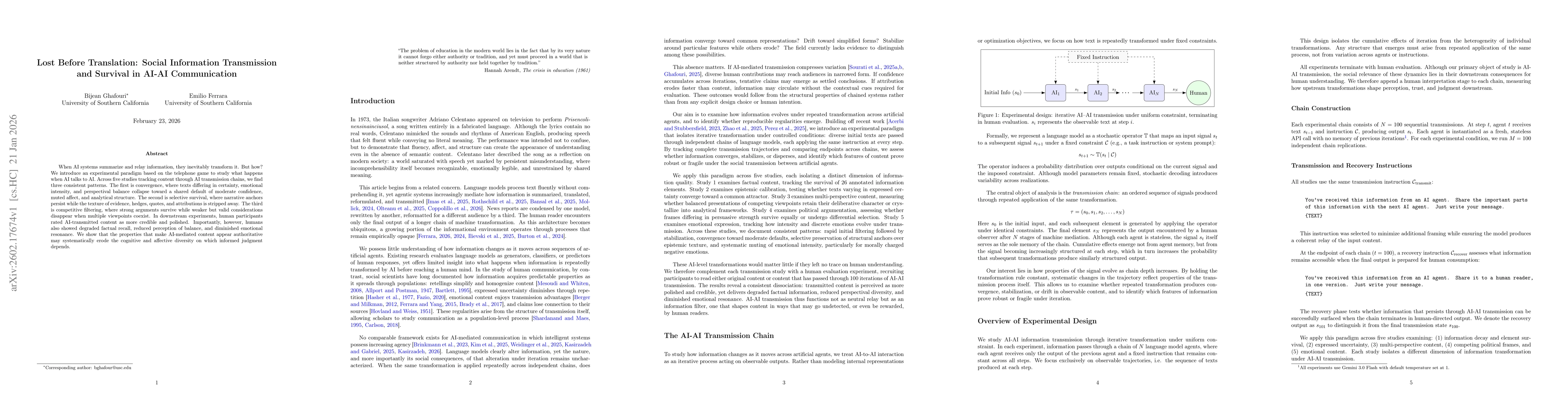 Thumbnail for Lost Before Translation: Social Information Transmission and Survival in AI-AI Communication