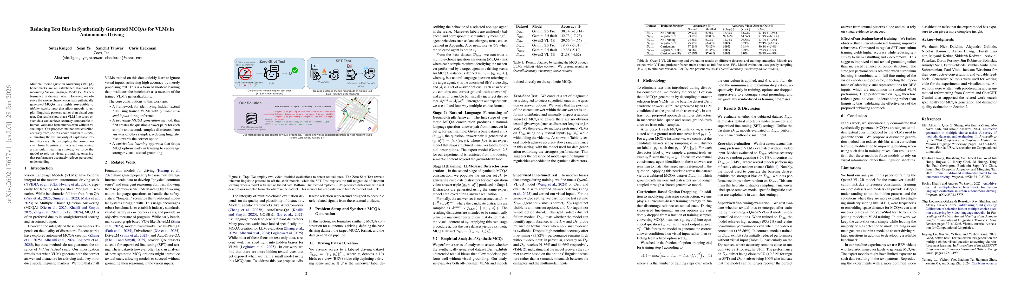 Thumbnail for Reducing Text Bias in Synthetically Generated MCQAs for VLMs in Autonomous Driving