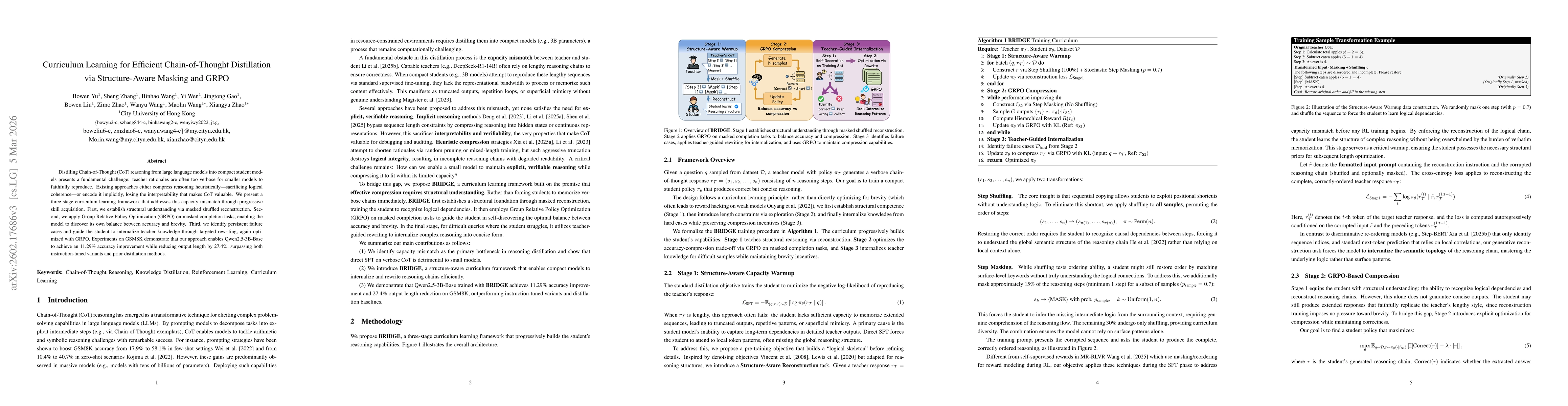 Thumbnail for Curriculum Learning for Efficient Chain-of-Thought Distillation via Structure-Aware Masking and GRPO