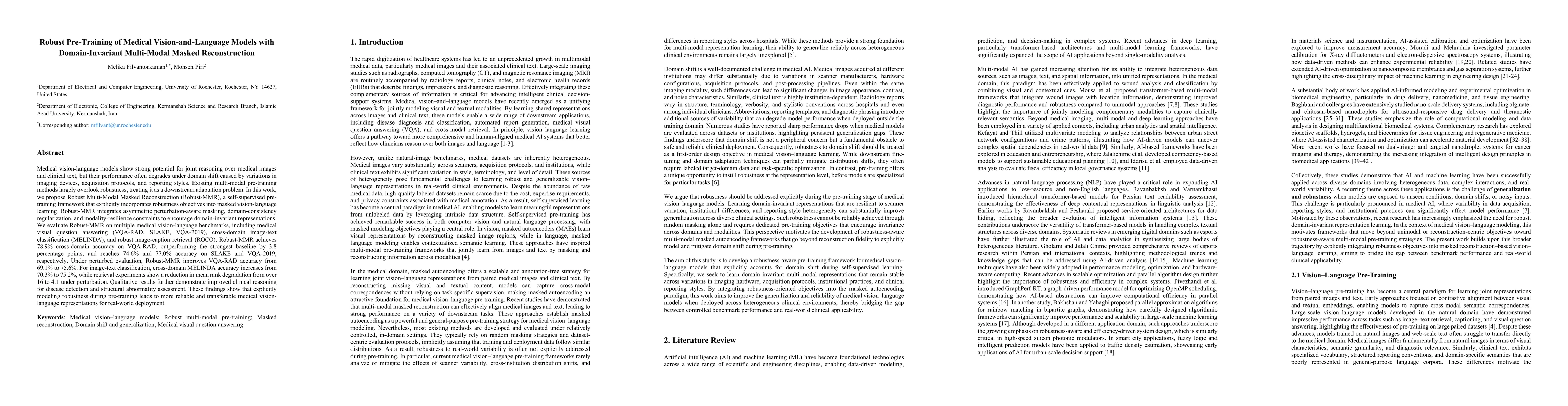 Thumbnail for Robust Pre-Training of Medical Vision-and-Language Models with Domain-Invariant Multi-Modal Masked Reconstruction