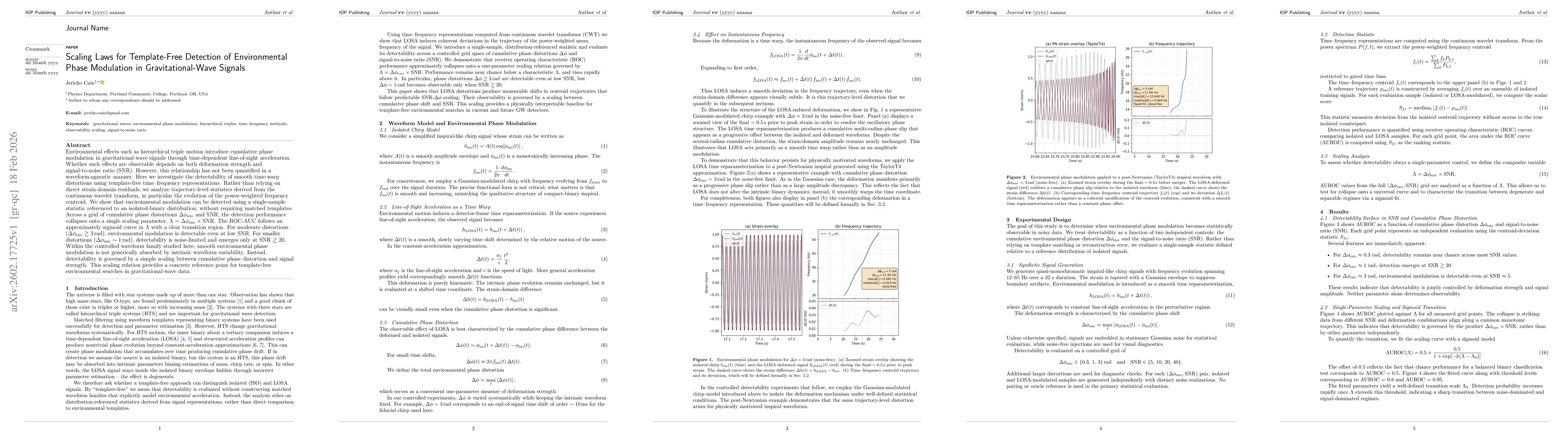 Thumbnail for Scaling Laws for Template-Free Detection of Environmental Phase Modulation in Gravitational-Wave Signals