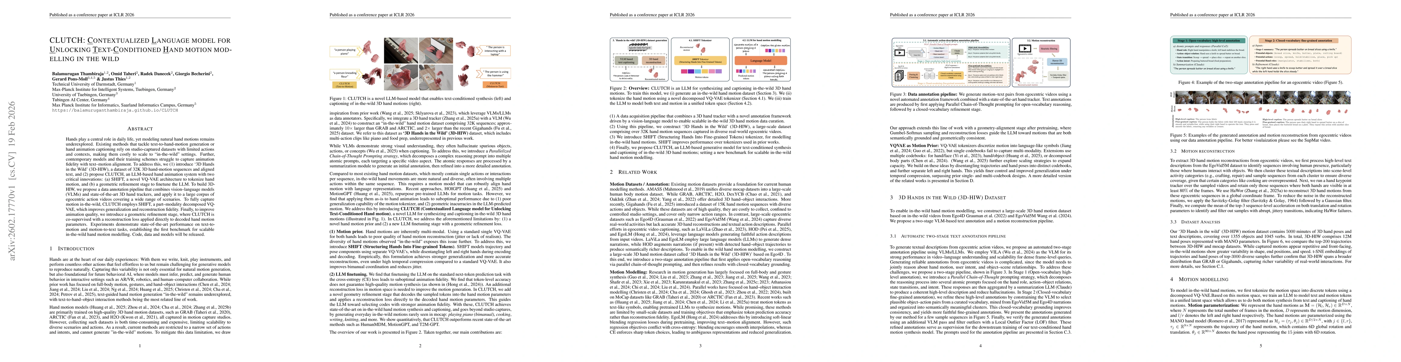 Thumbnail for CLUTCH: Contextualized Language model for Unlocking Text-Conditioned Hand motion modelling in the wild