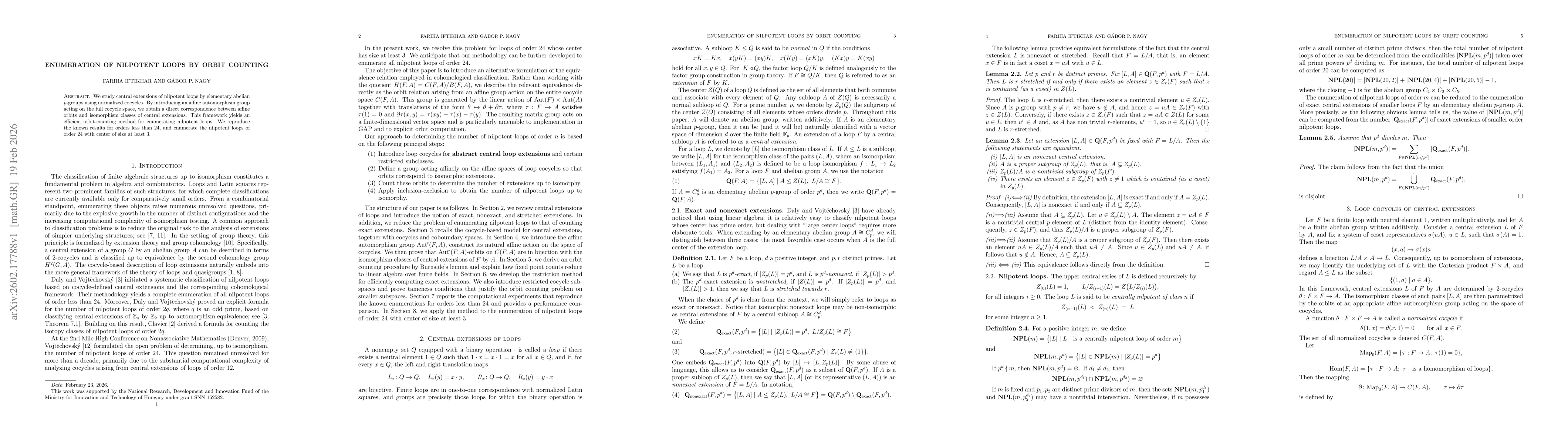 Thumbnail for Enumeration of Nilpotent Loops by Orbit Counting