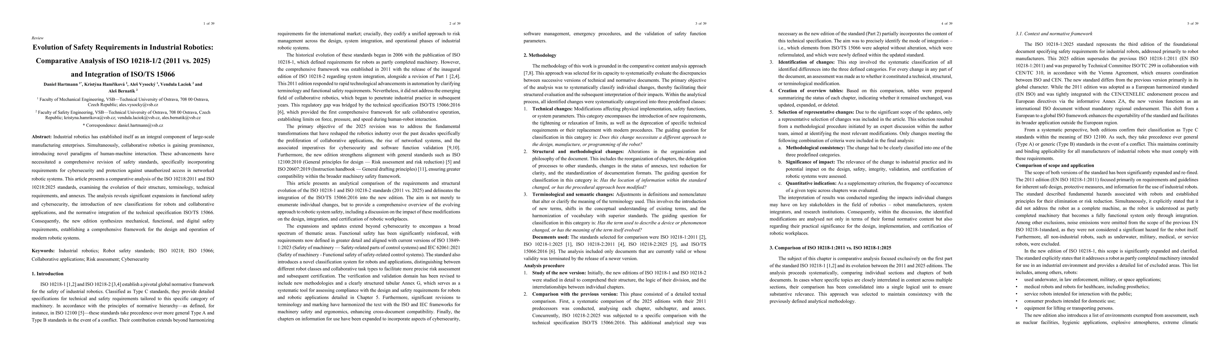 Thumbnail for Evolution of Safety Requirements in Industrial Robotics: Comparative Analysis of ISO 10218-1/2 (2011 vs. 2025) and Integration of ISO/TS 15066