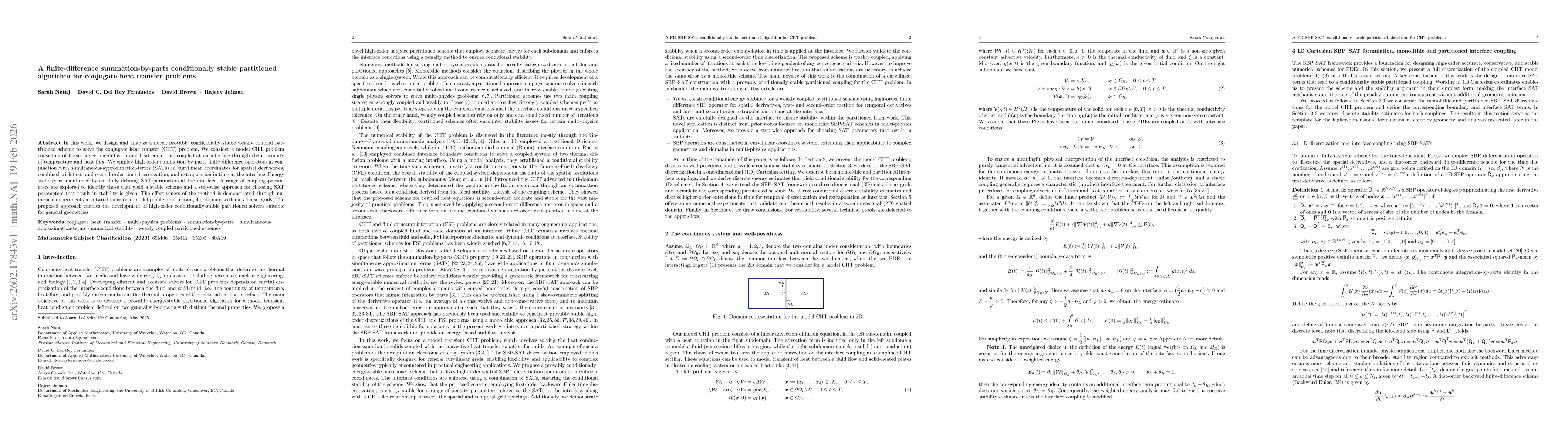 Thumbnail for A finite-difference summation-by-parts, conditionally stable partitioned algorithm for conjugate heat transfer problems