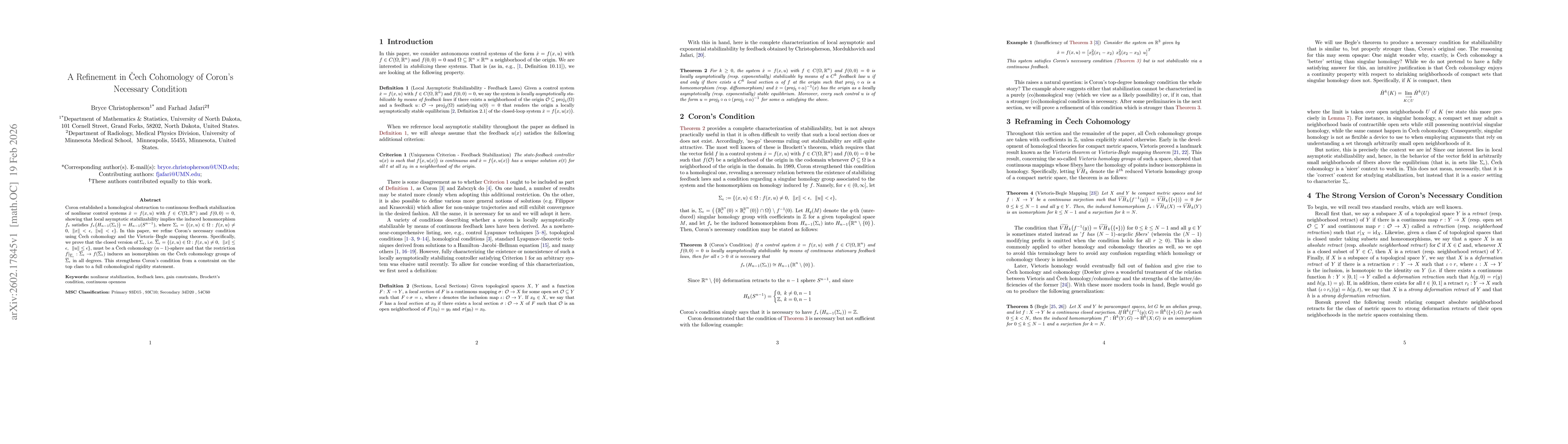 Thumbnail for A Refinement in Čech Cohomology of Coron's Necessary Condition
