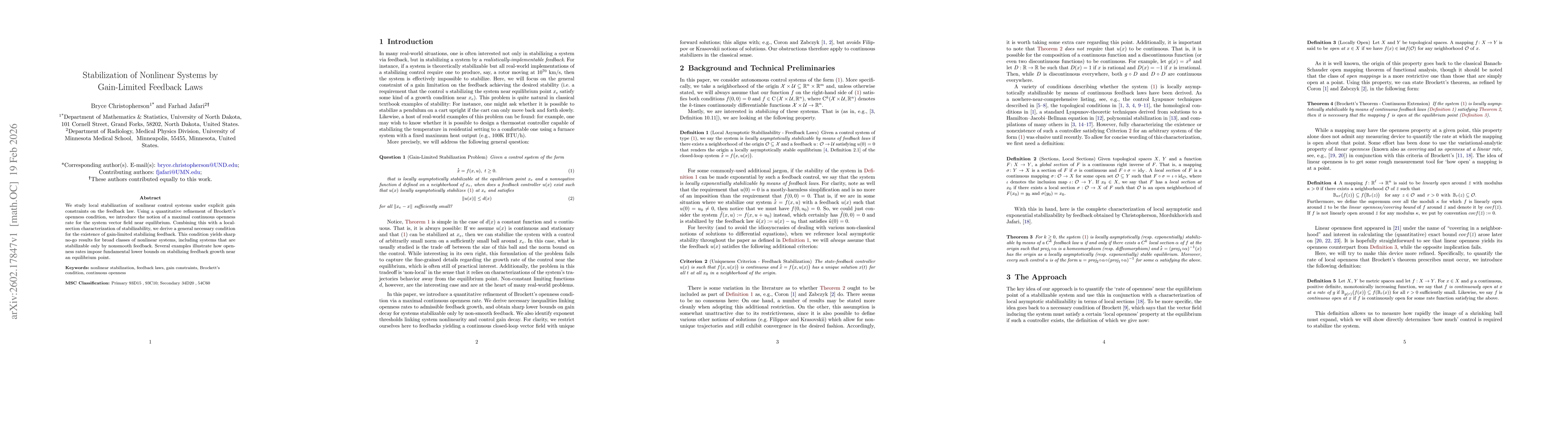 Thumbnail for Stabilization of Nonlinear Systems by Gain-Limited Feedback Laws