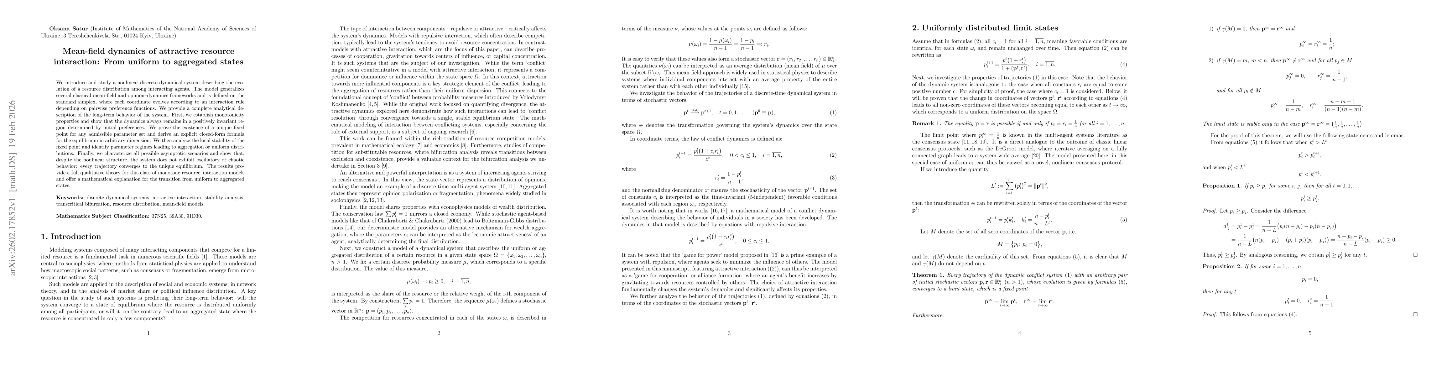 Thumbnail for Mean-field dynamics of attractive resource interaction: From uniform to aggregated states