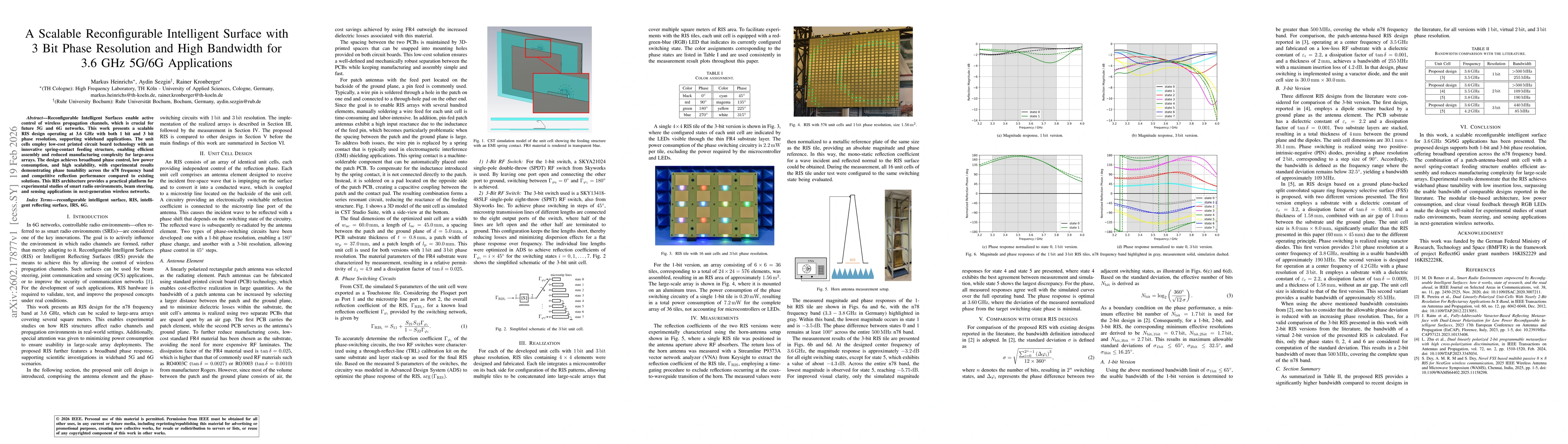 Thumbnail for A Scalable Reconfigurable Intelligent Surface with 3 Bit Phase Resolution and High Bandwidth for 3.6 GHz 5G/6G Applications
