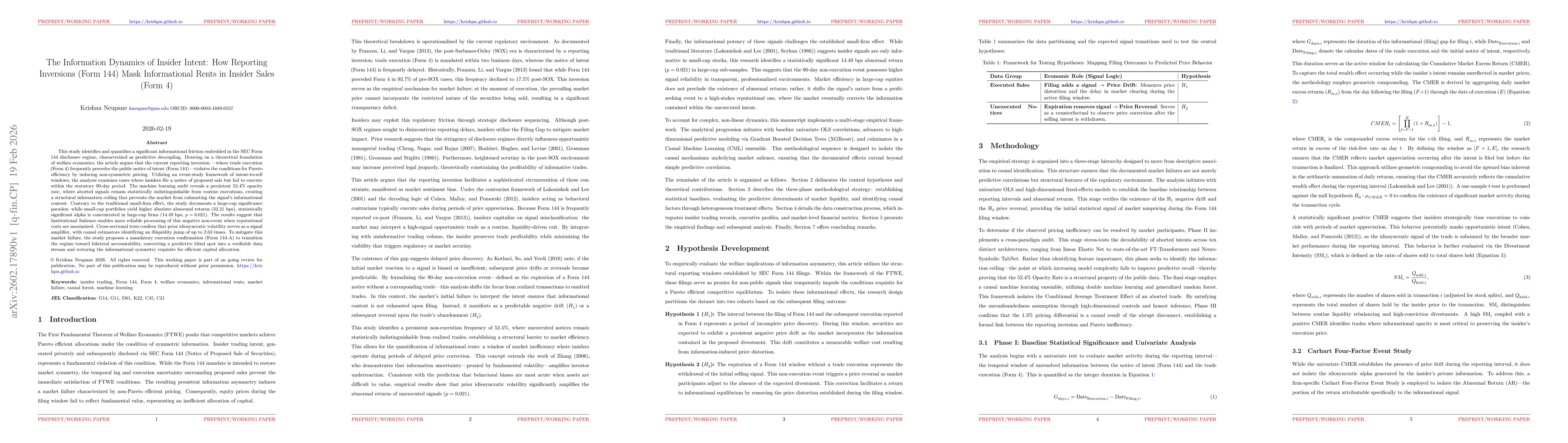 Thumbnail for The Information Dynamics of Insider Intent: How Reporting Inversions (Form 144) Mask Informational Rents in Insider Sales (Form 4)