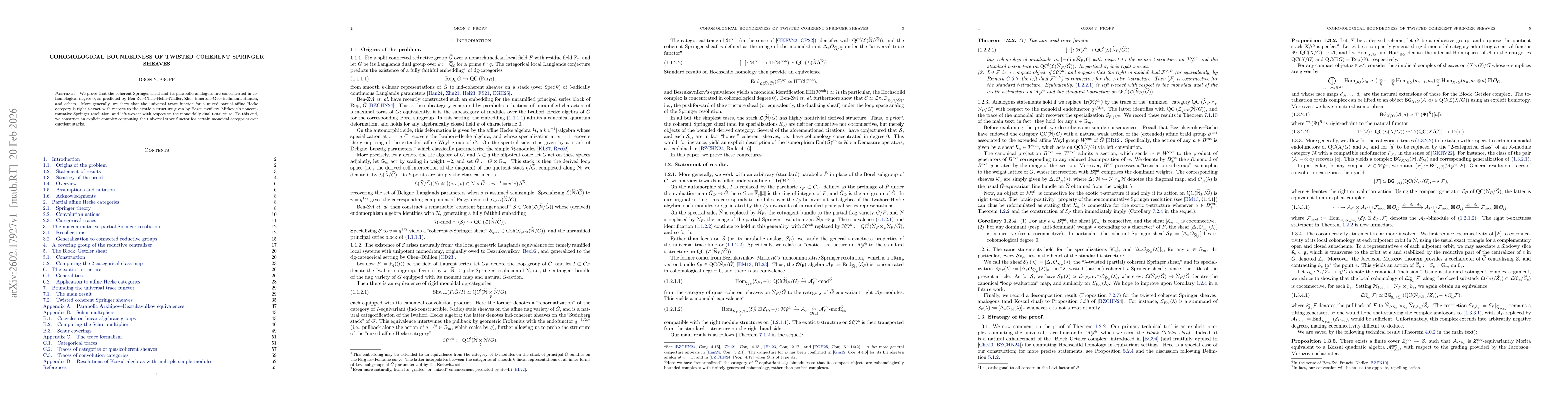 Thumbnail for Cohomological boundedness of twisted coherent Springer sheaves