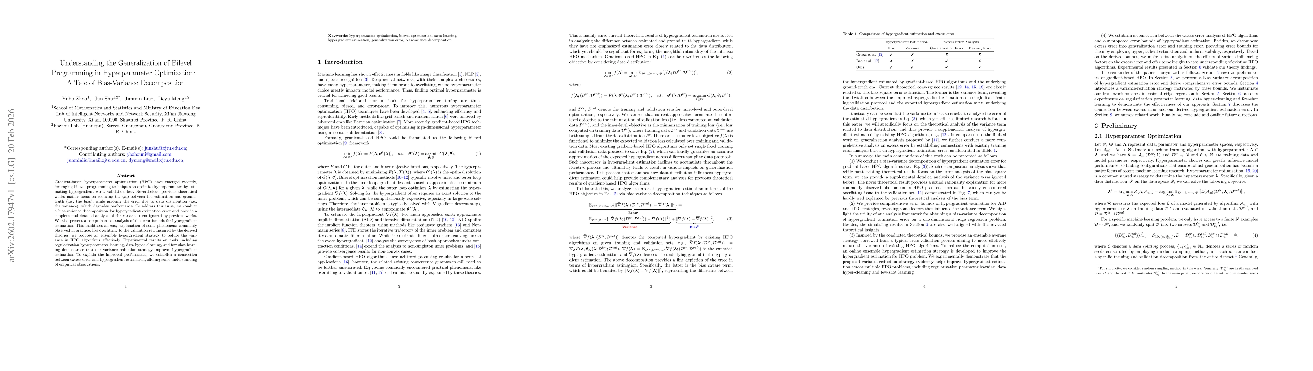 Thumbnail for Understanding the Generalization of Bilevel Programming in Hyperparameter Optimization: A Tale of Bias-Variance Decomposition