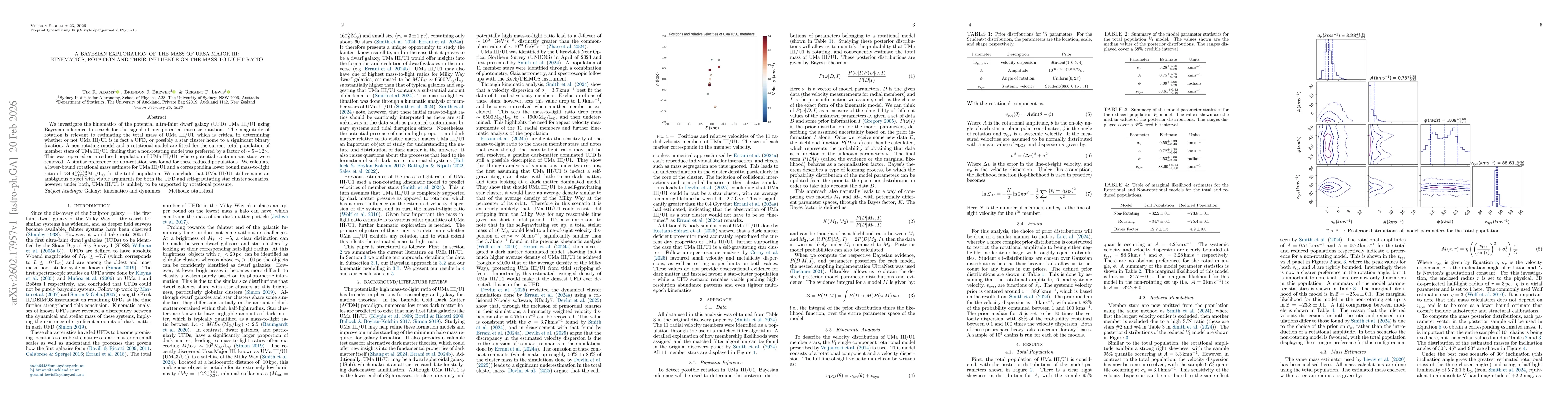 Thumbnail for A Bayesian Exploration of the Mass of Ursa Major III: Kinematics, Rotation and their influence on the Mass to Light Ratio