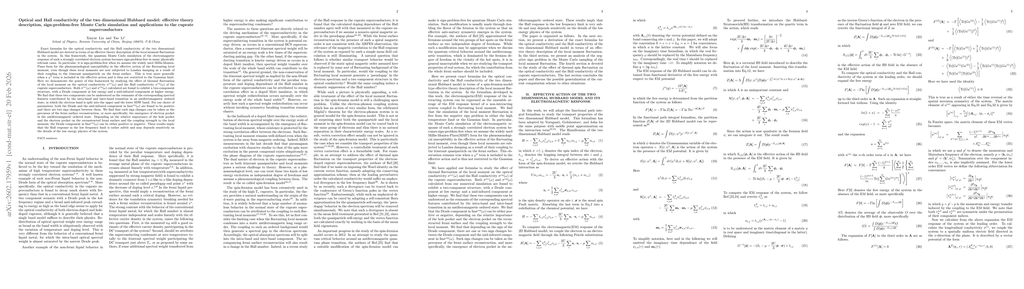 Thumbnail for Optical and Hall conductivity of the two dimensional Hubbard model: effective theory description, sign-problem-free Monte Carlo simulation and applications to the cuprate superconductors