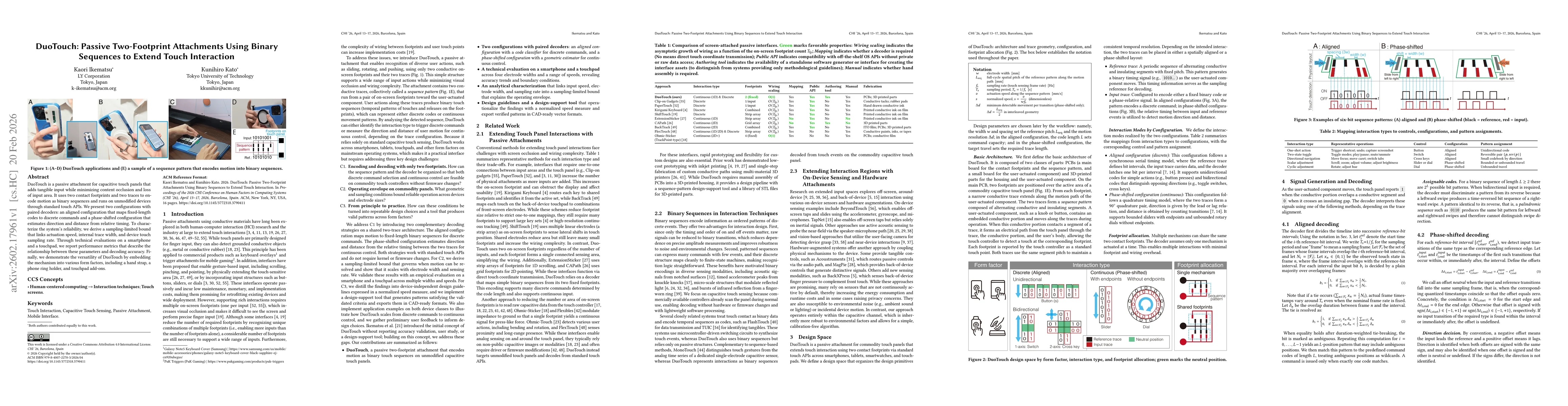 Thumbnail for DuoTouch: Passive Two-Footprint Attachments Using Binary Sequences to Extend Touch Interaction