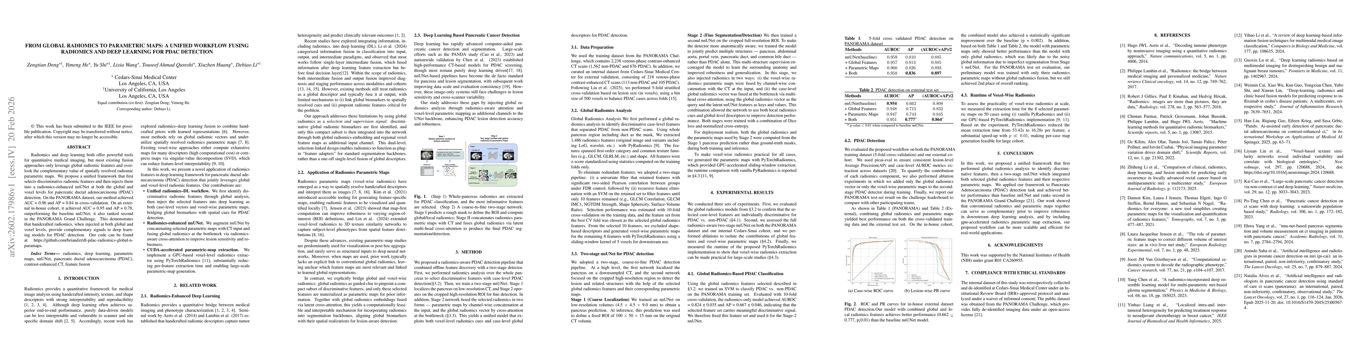 Thumbnail for From Global Radiomics to Parametric Maps: A Unified Workflow Fusing Radiomics and Deep Learning for PDAC Detection
