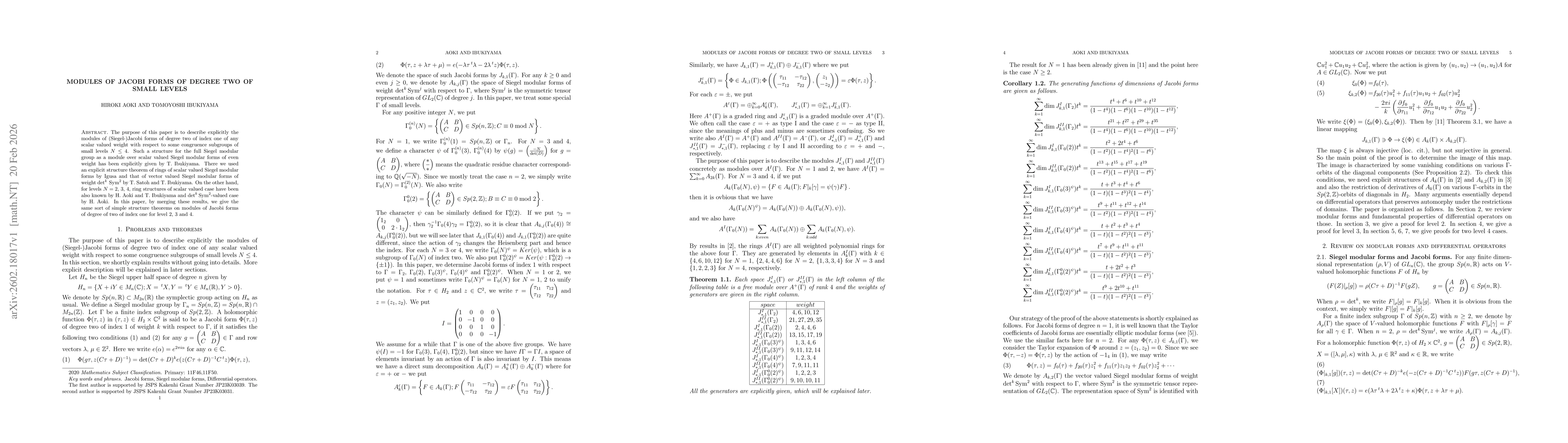 Thumbnail for Modules of Jacobi forms of degree two of small levels