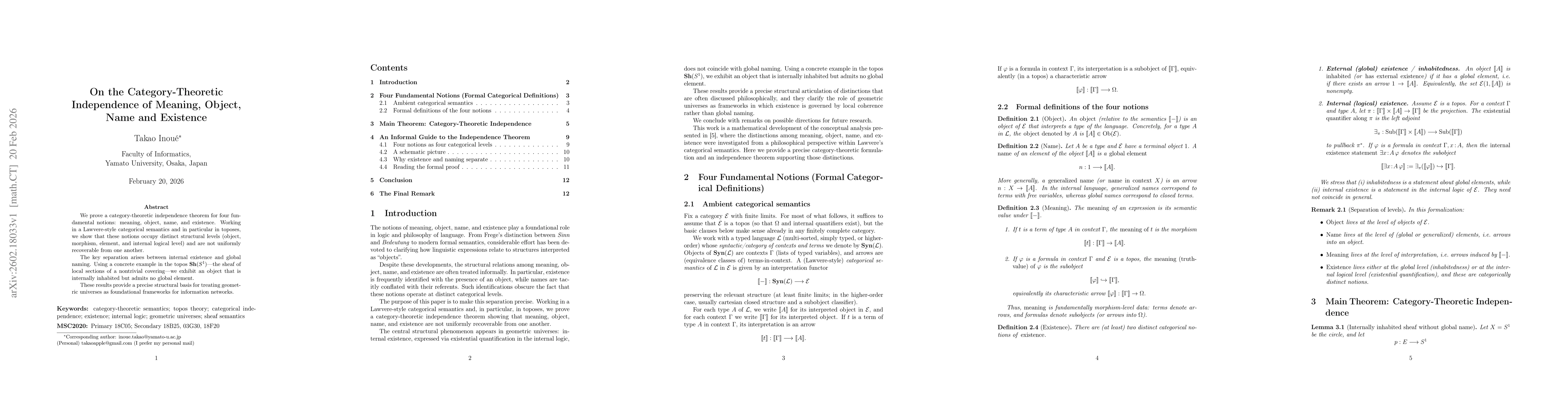 Thumbnail for On the Category-Theoretic Independence of Meaning, Object, Name and Existence