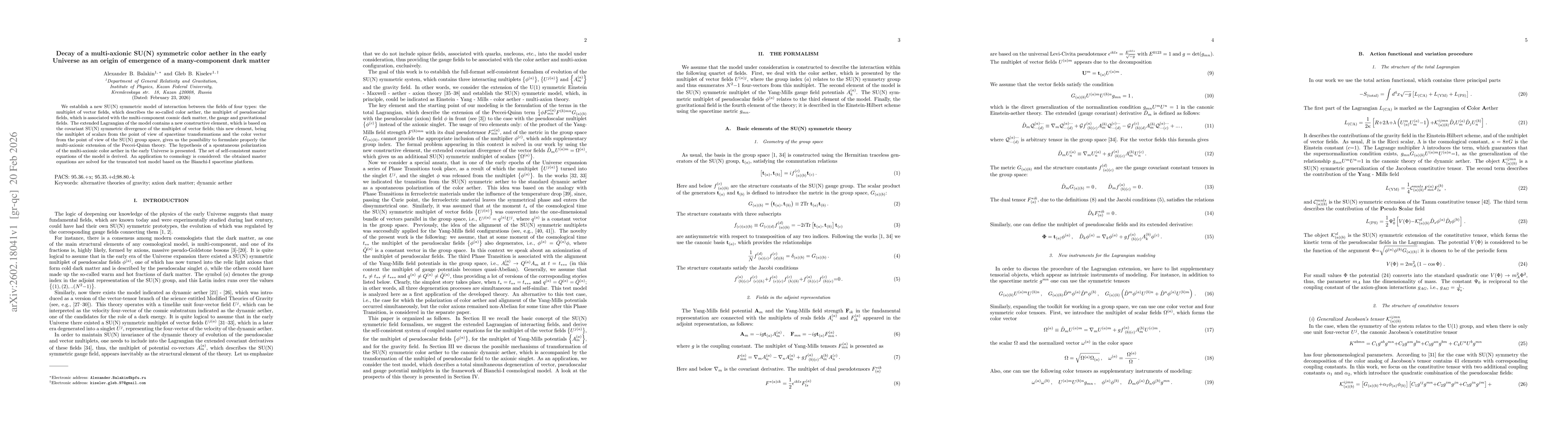 Thumbnail for Decay of a multi-axionic SU(N) symmetric color aether in the early Universe as an origin of emergence of a many-component dark matter