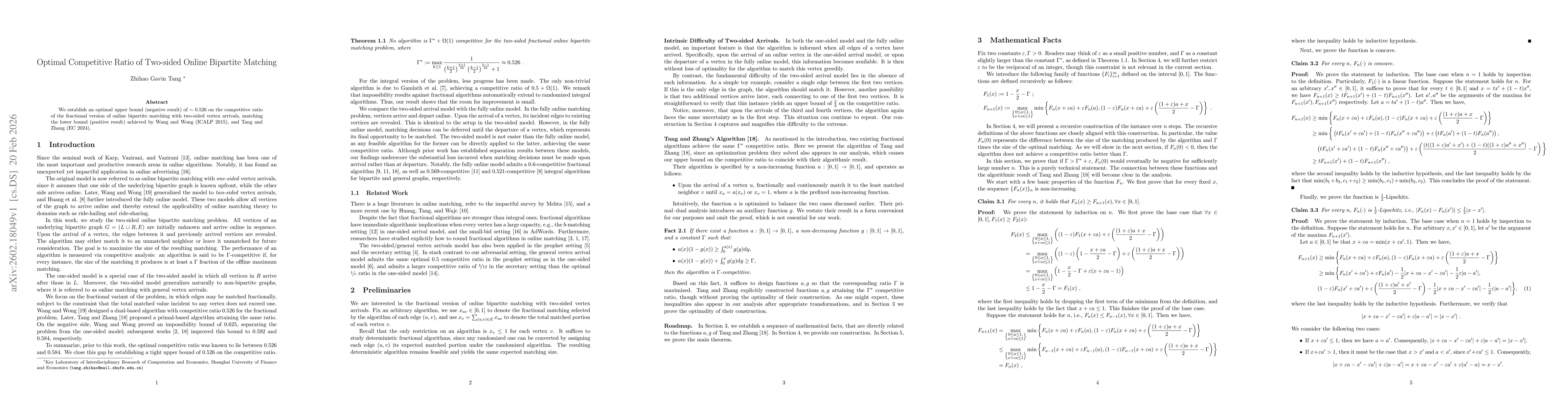 Thumbnail for Optimal Competitive Ratio of Two-sided Online Bipartite Matching