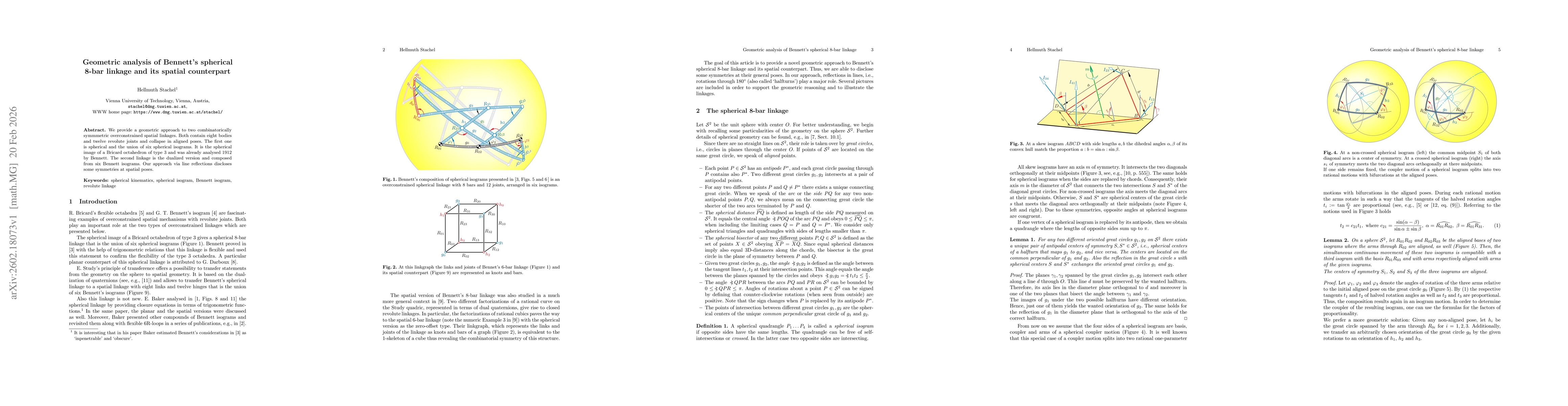 Thumbnail for Geometric analysis of Bennett's spherical 8-bar linkage and its spatial counterpart