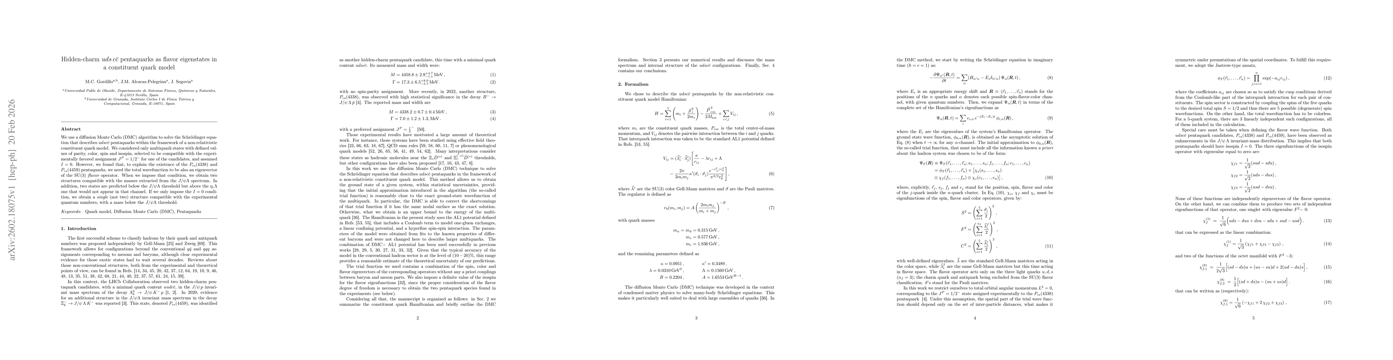Thumbnail for Hidden-charm \(uds\,c\bar c\) pentaquarks as flavor eigenstates in a constituent quark model