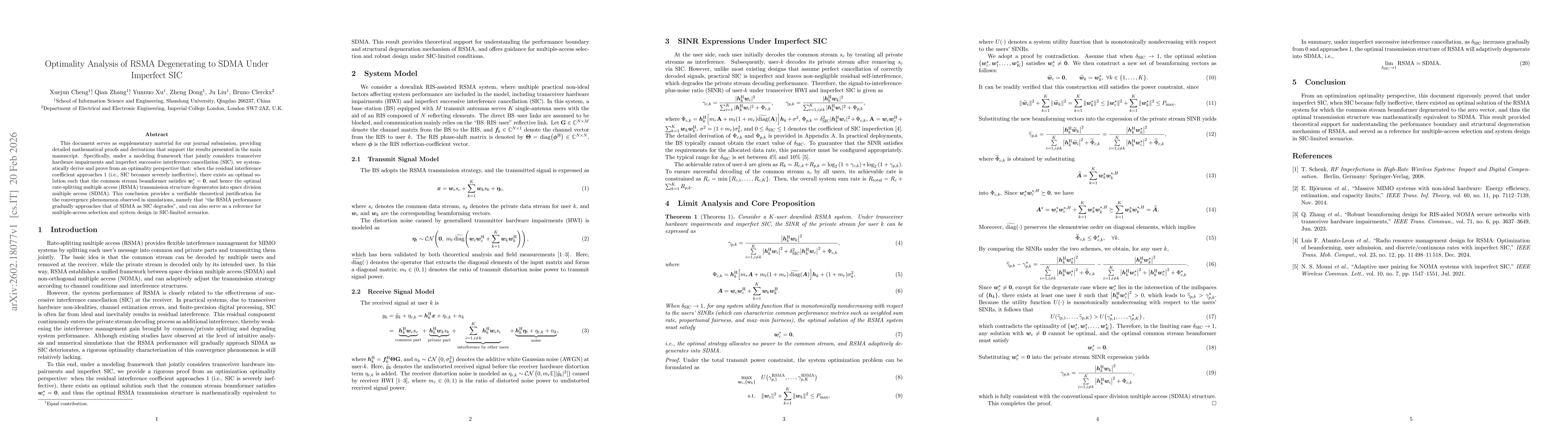 Thumbnail for Optimality Analysis of RSMA Degenerating to SDMA Under Imperfect SIC