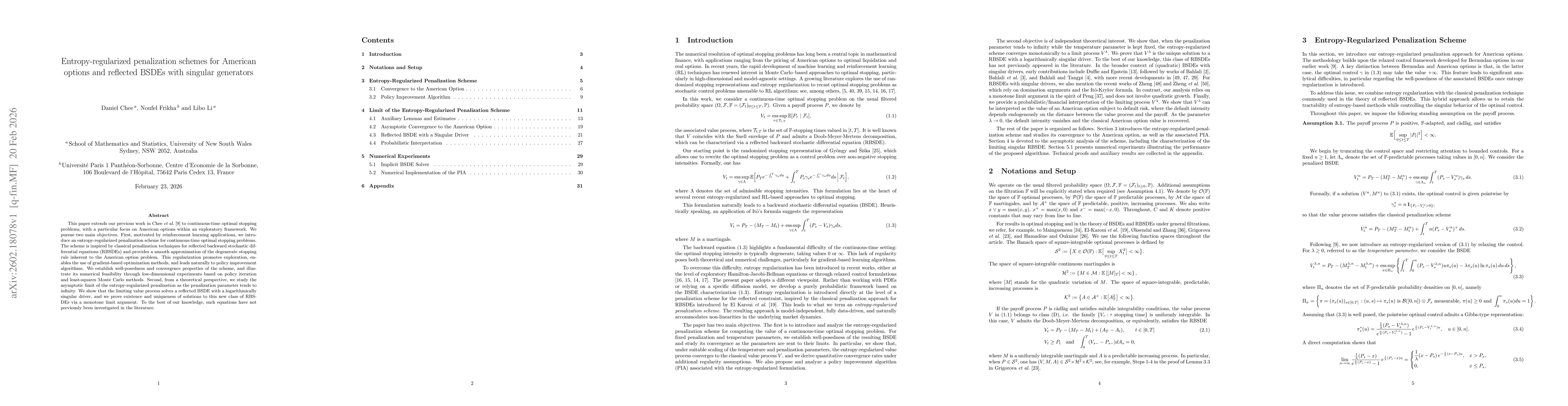 Thumbnail for Entropy-regularized penalization schemes for American options and reflected BSDEs with singular generators